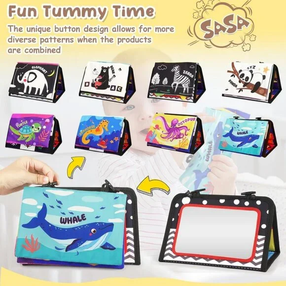 High Contrast Tummy Time Toy, Crinkle Mirror Sensory for Baby 0 to 12 Months - Picture 3 of 7